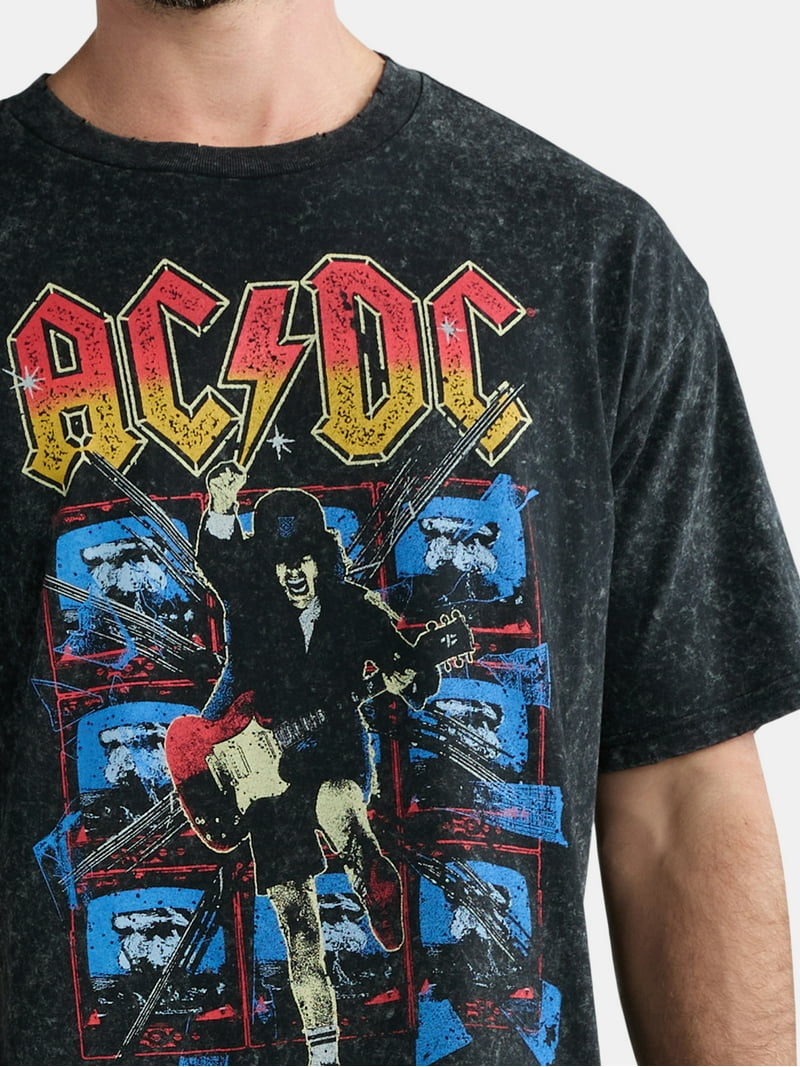 AC/DC Men's Mineral Wash Oversized Graphic Band Tee - Walmart.com