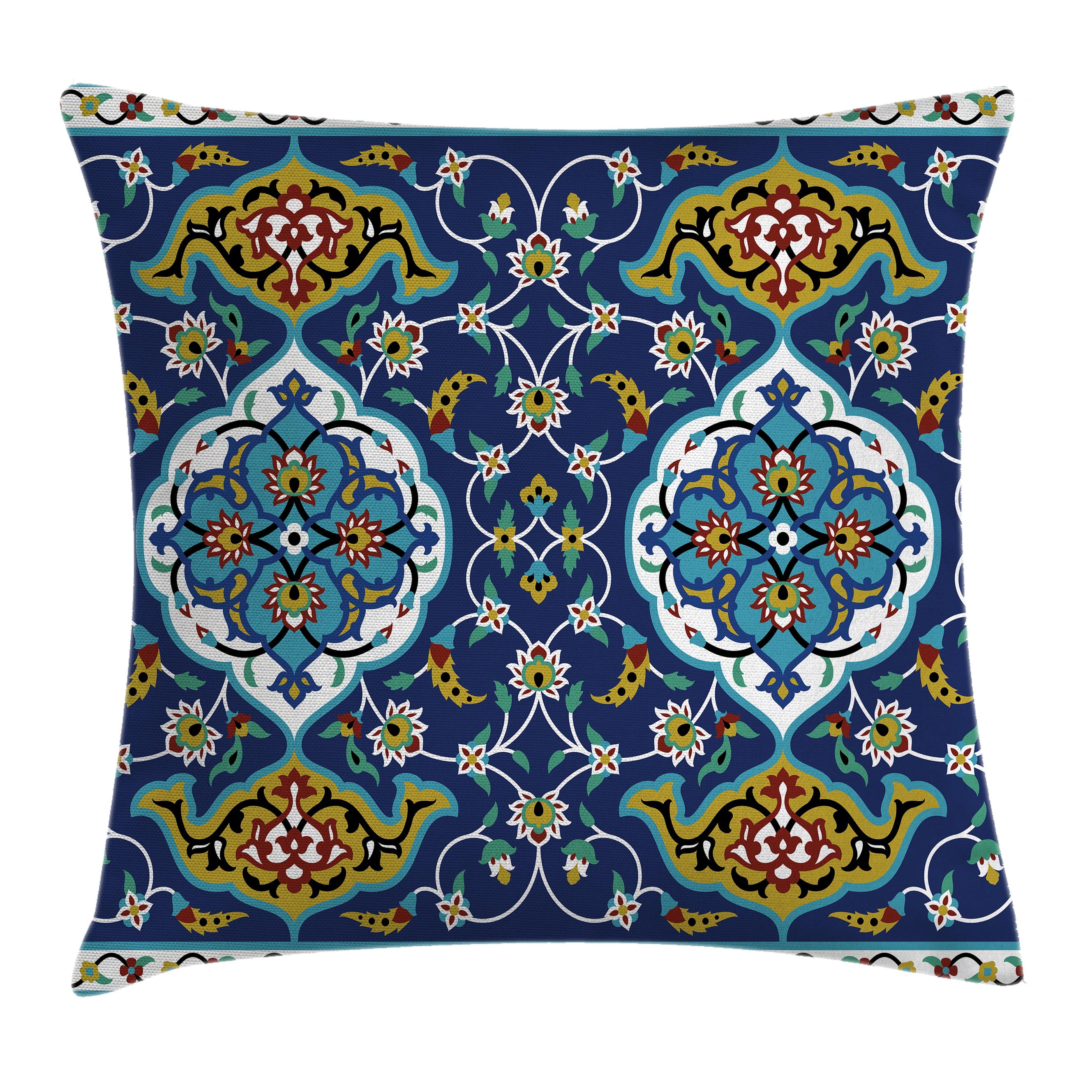 Moroccan Throw Pillow Cushion Cover, Authentic Oriental Motif with