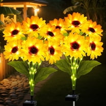 Rirool 2 Pack Solar Sunflower Garden Lights, Outdoor Waterproof LED Stake Lights for Yard, Lawn, Patio, Pathway, Warm White Decorative Garden Lighting