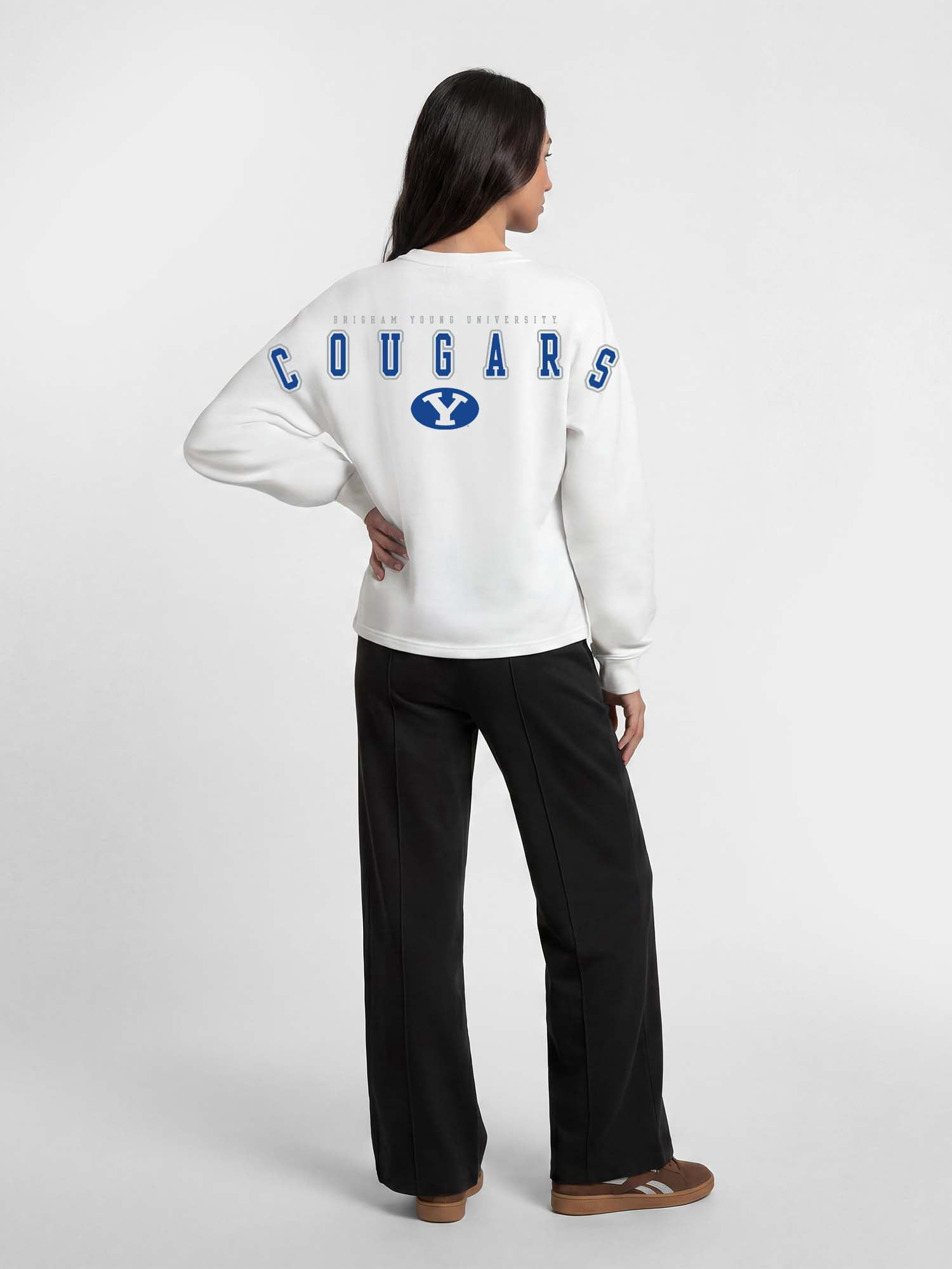 BYU Cougars Reebok Womens White Heavyweight Cotton Long Sleeve Pullover