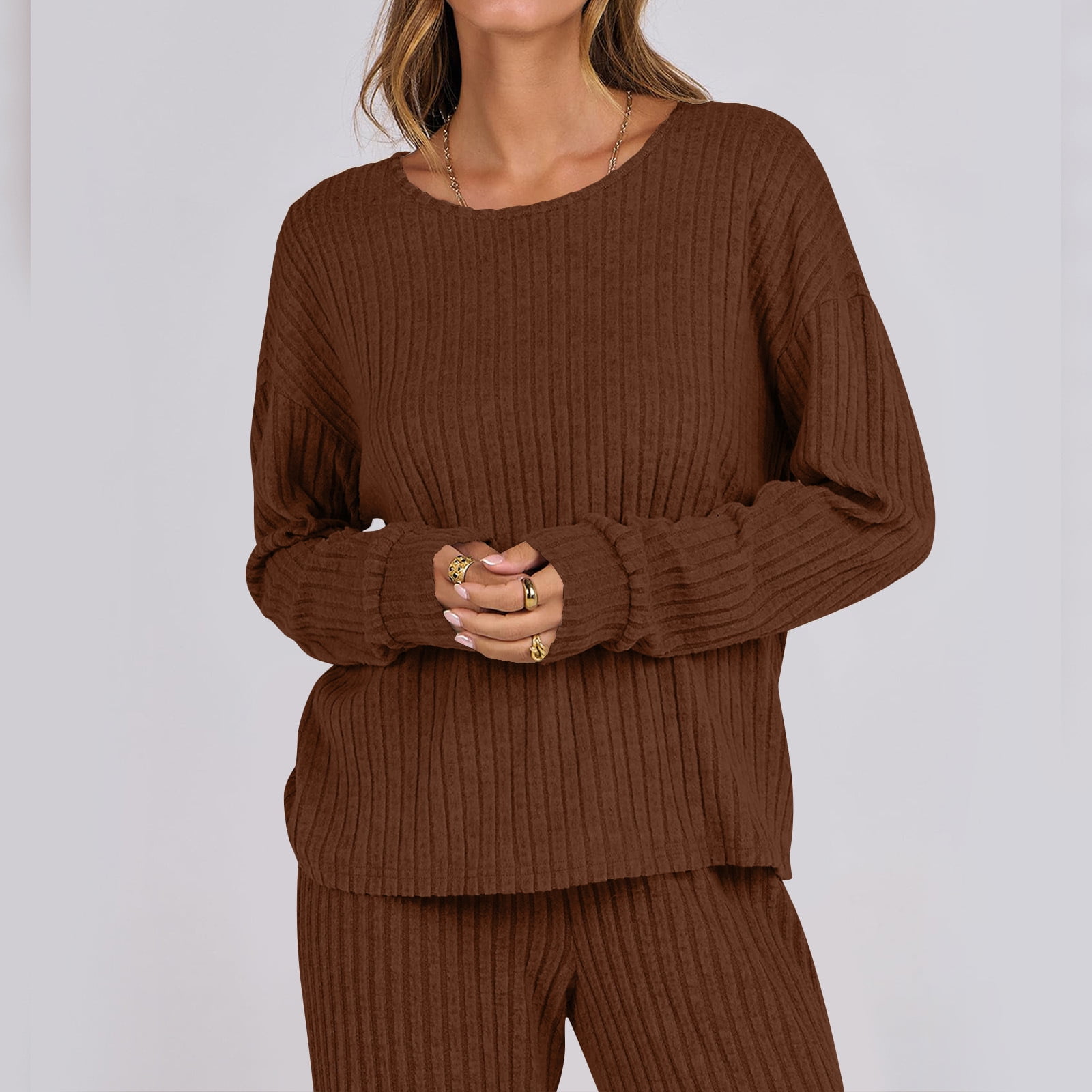 Women's Soft, Comfortable Knit Pajama Set, Brown - image 2