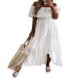 thumbnail image 3 of Women‘s High Low Hem Casual Summer Beach Long Dress Off Shoulder Short Sleeve Ruffle Maxi Dress, 3 of 10