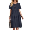 thumbnail image 5 of ZenCart Women's Cotton Linen Summer Dress Round Neck Short Sleeve Midi Dress Loose Casual Beach Vacation Flowy Dress with Pockets, 5 of 8
