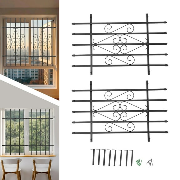 2 PCS Black Rectangular Window Bar Guard Window Security Bars Sturdy Window Guard 24*36 For Home