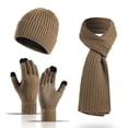 thumbnail image 1 of Cálido gorro de punto de invierno para mujer, guantes para pantalla táctil, conjunto de bufanda larga, gorro de calavera forrado de lana, bufanda de cuello para mujer y hombre, 1 of 5