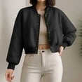 thumbnail image 2 of Womens Cropped Jacket Button Down Long Sleeve Winter Casual Coats Outerwear, 2 of 5