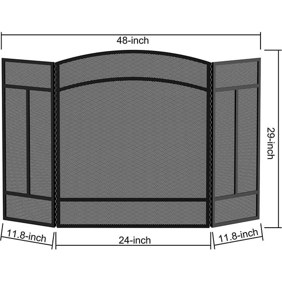 Fireplace Screen 3 Panel Wrought Iron 48"(L) x 29"(H) Spark Guard Cover(Black)