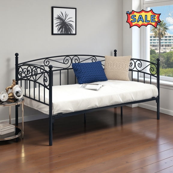 Tcbosik Twin Size Daybed, Modern Sofa Bed for Living Room, Guest Room, Heavy Duty Metal Slats Support, No Box Spring Needed, Black