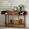 thumbnail image 6 of PHOYAL Fluted Half Oval Console Table with Drawers and Storage, Wooden Semi Elliptic End table with Shelf for Living Room, Half Round Side Table for Entryway Hallway, Walnut, 6 of 7