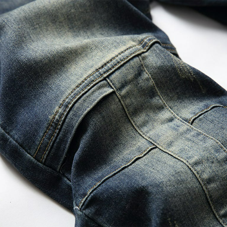 Biker Jeans for Men Fashion Distressed Denim Jeans Casual Slim Fit Long  Pants Ripped Skinny Jeans | Slim-Fit Jeans