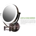 thumbnail image 5 of OVENTE 7.5" Lighted Wall Mount Makeup Mirror, 1X & 10X Magnifier, Spinning Double Sided Round LED w/ Dimmer Switch, Extend, Retractable & Folding Arm, Battery USB Powered Antique Brass MLW75AB1X10X, 5 of 11
