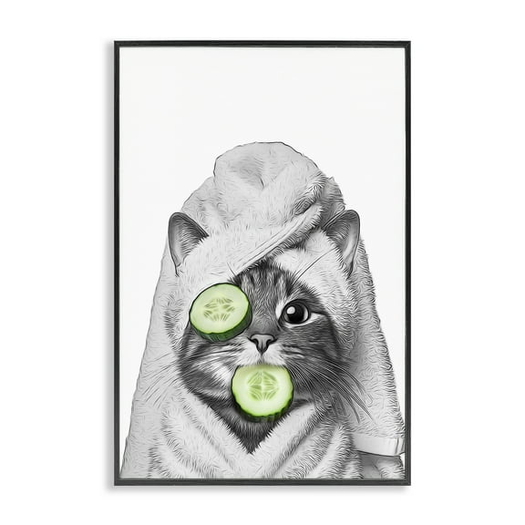 Stupell Industries Spa Bath Day Cat Typography Painting Black Framed Art Print Wall Art, 12 x 18