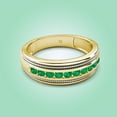 thumbnail image 3 of TriJewels 0.35 ctw Round Emerald Two Toned and High Polished Edges Men Wedding Band (8 mm) in 10K Yellow Gold, 3 of 6