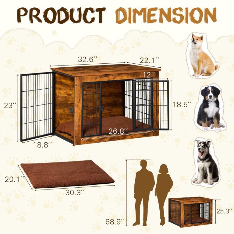 Dog Crate for Large Dogs, Black Furniture Dog Crate, Large Dog Kennel  Indoor, Heavy Duty Wood Dog Cage Table with Drawers Storage, Sturdy Metal,  Inner Size: 39.4″ L X 22.5″ W X