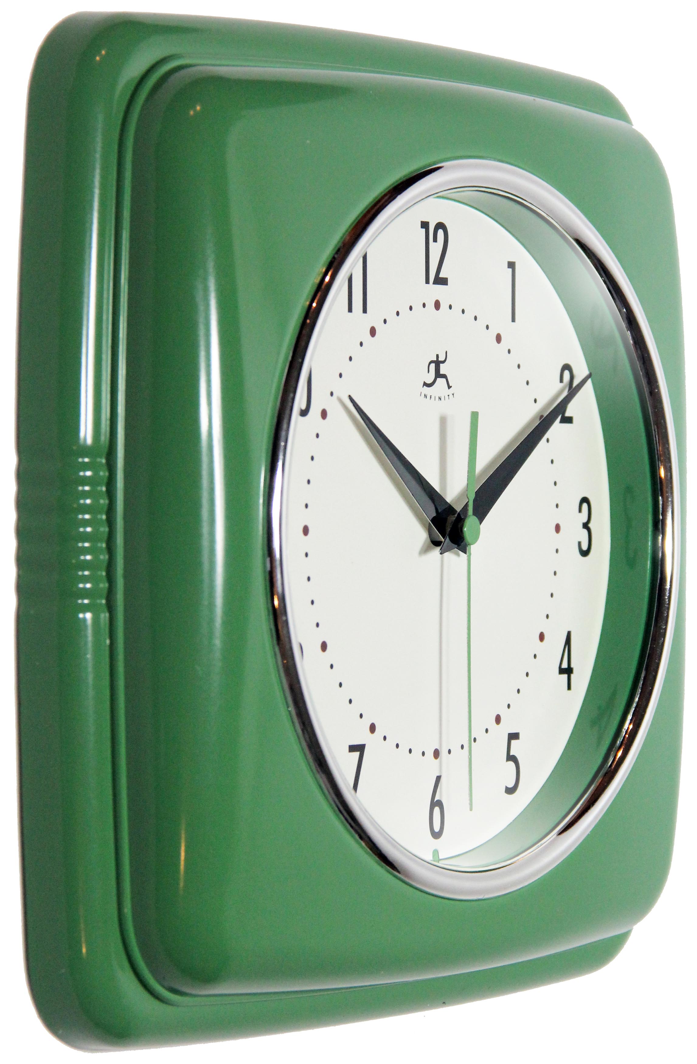 Infinity Instruments 9.25" Retro Square Wall Clock, Green photo 6
