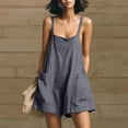 thumbnail image 2 of Lcziwo Cotton Shorts Jumpsuits for Women Spaghetti Strap Wide Leg Loose Overalls Summer Vacation Casual Trendy Tank Rompers with Pockets Dark Gray,L, 2 of 8