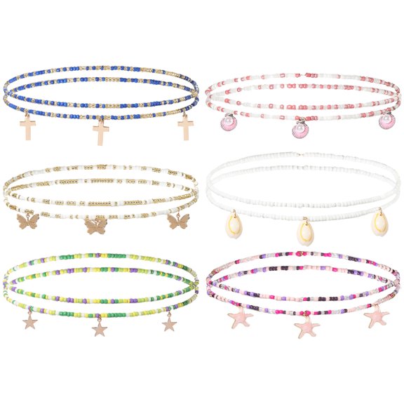 6pcs Bead Waist Chain Beach Waist Chains Rice Beads Body Chain Women Body Jewelry