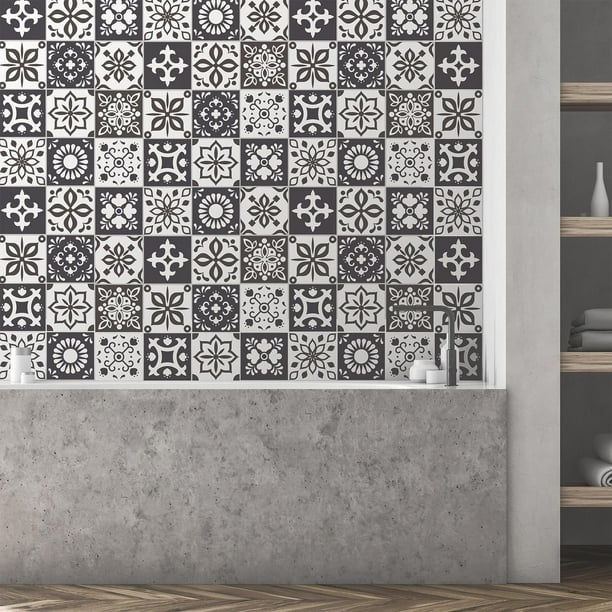 Schaar hier wapen Walplus 6" 24pcs Marjorelle Black and White Moroccan Wall Tile Sticker Set  Easy Peel and Stick PVC Wall Self Adhesive Removable Mosaic Decal Tile  Sticker Kitchen Bathroom - Walmart.com