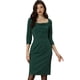thumbnail image 1 of Vestido elegante Allegra K escote cuadrado manga 3/4 Verde S, 1 of 5
