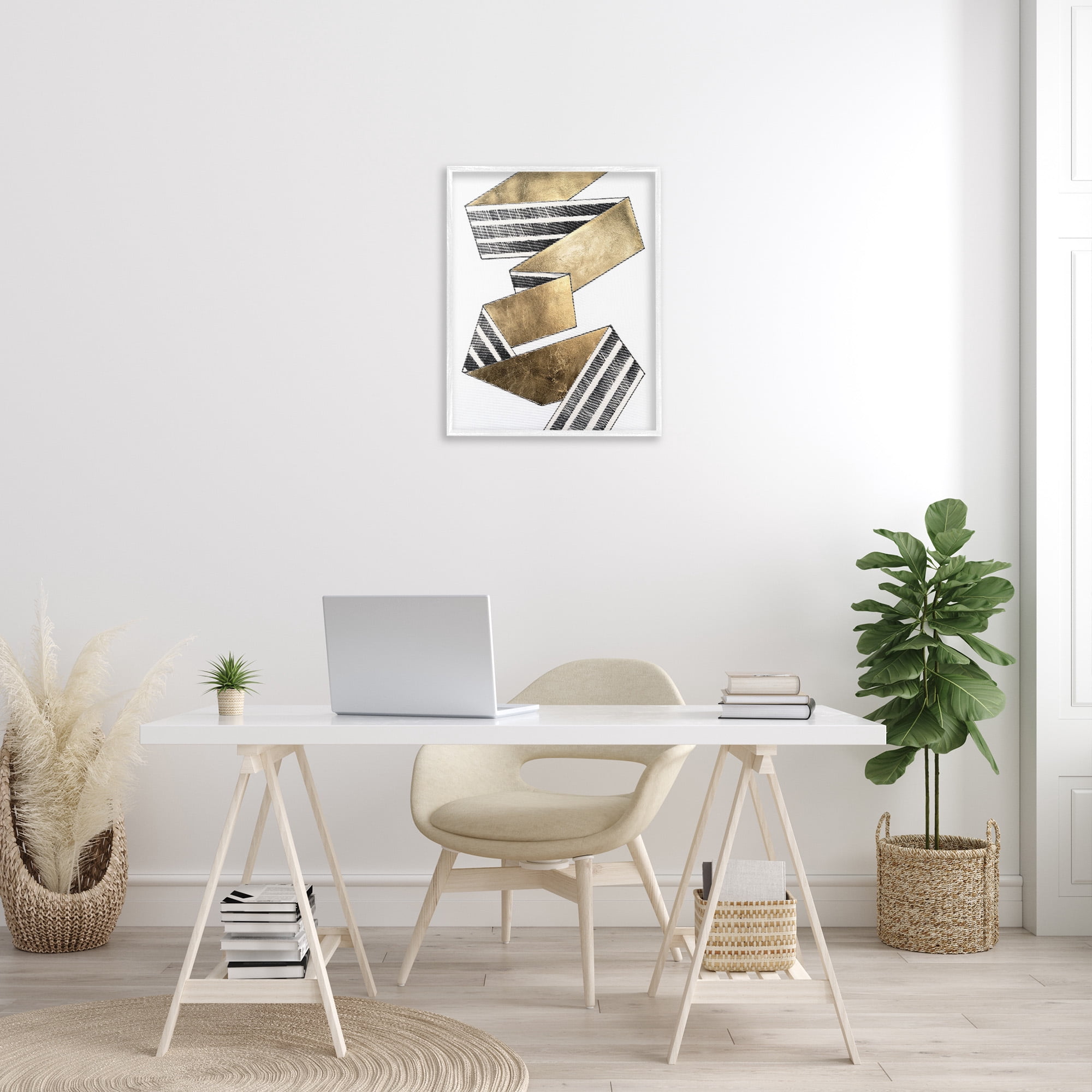 Stupell Industries Alternating Striped Ribbon Abstract Painting White Framed Art Print Wall Art, 24 x 30