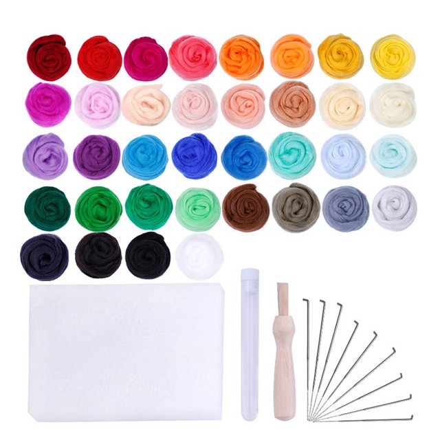 Kit de fieltro de fieltro 36 colores Bolas de fieltro Fieltro húmedo y seco Juego de manualidades para principiantes Herramientas de fieltro de aguja para principiantes Inevent HA1903-00B