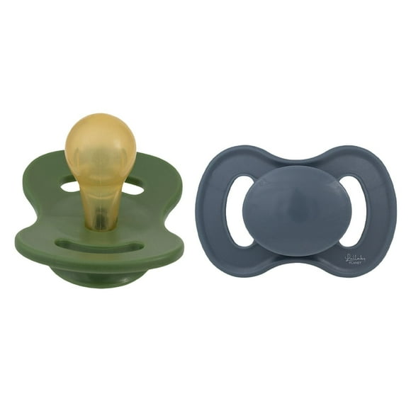 Lullaby Planet Pacifiers 2 Pack | Adorable Round Latex Design | Functional Fashionable & Comfortable Design | Forest Green & Flint Stone | 6-18 Months