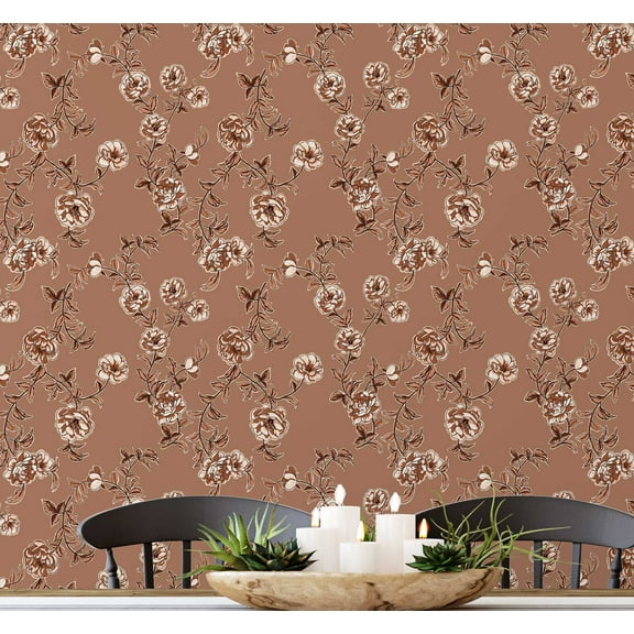 S4sassy Removable Nature-inspired Waterproof Wall Wrap, Textured Wallcover, Midnight Blossom Print Contact Paper for Wall, Cabinet, Dresser, Self Adhesive Vinyl Wallpaper Roll- Brown (25"x60" inch)