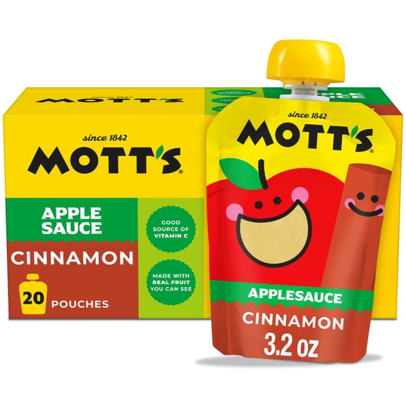 Mott's Cinnamon Applesauce, 3.2 oz, 20 Count Clear Pouches