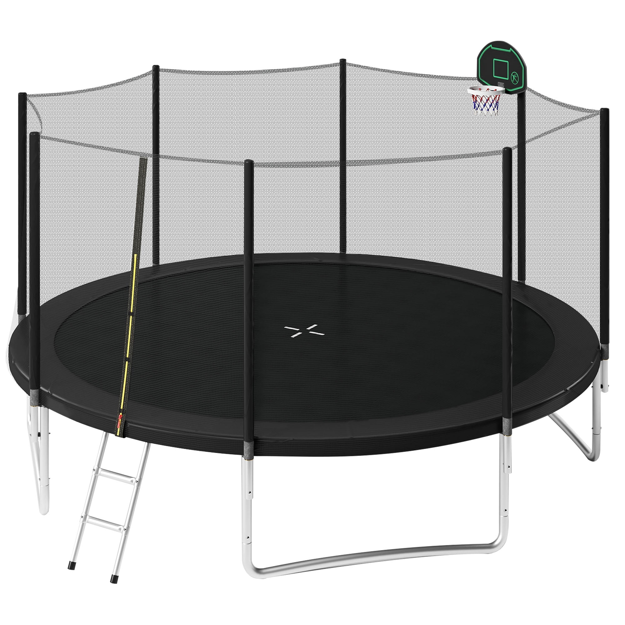 EUROCO 14FT Trampoline for Kids with Safety Enclosure Net, Basketball Hoop and Ladder, Easy Assembly Round Outdoor Recreational Trampoline