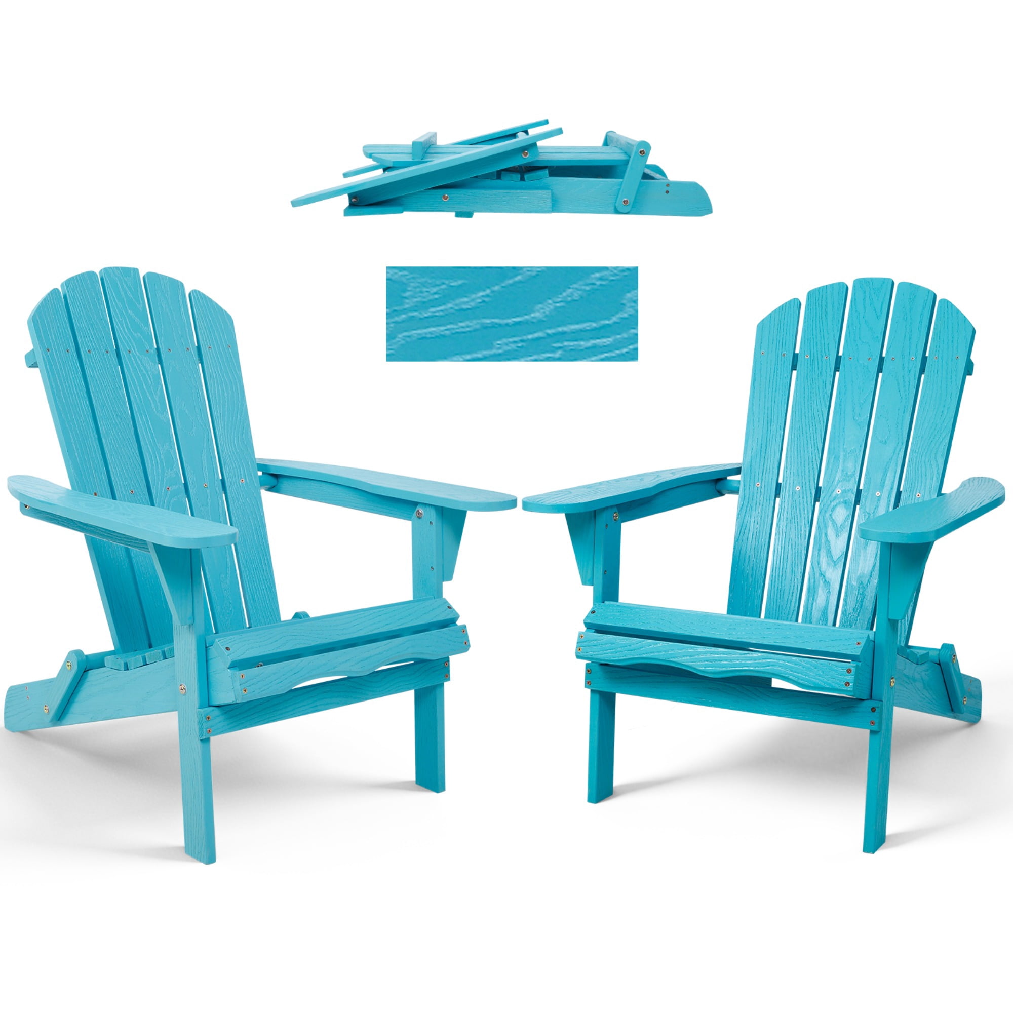 JXXRZ Wooden Folding Adirondack Chairs – Solid Cedar Outdoor Patio Garden Lounge, Light Blue (Set of 2)