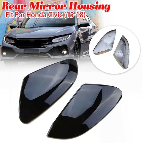 Gloss Black Side View Mirror Covers for Honda Civic 2016-2021, Left & Right