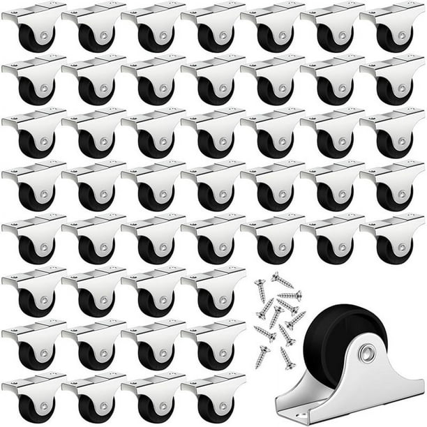 Ruedas Pequeñas, Fijas, Rígidas y No Giratorias con Placa Superior de Metal para Muebles, Pequeños Electrodomésticos con Tornillos, 48 Piezas