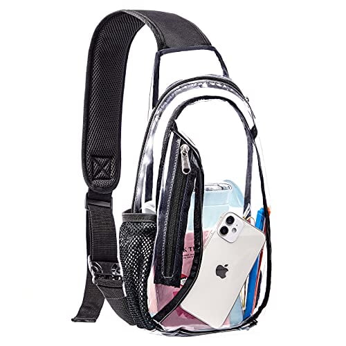 Clear Sling Bag,Stadium Approved PVC Crossbody Backpack,Clear Casual Chest Daypack for Hiking,Stadium or Concerts