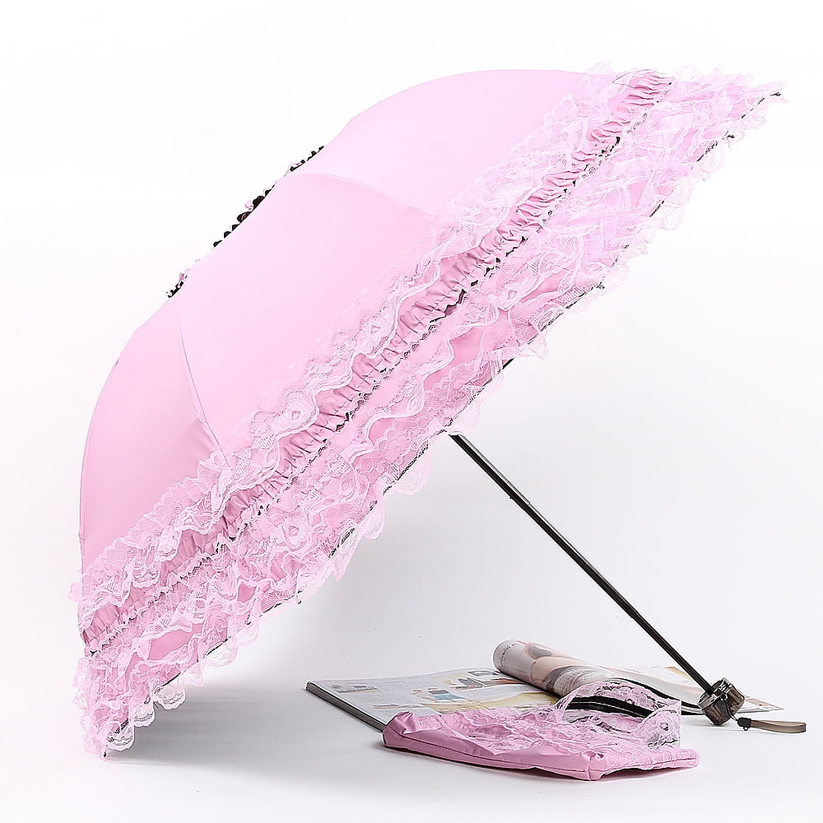 Deyuer Lace Folding Umbrella Portable Sun Blocking UV Protection Umbrella Windproof Lightweight Waterproof Travel Mini Sun Rain Umbrella Pocket Parasol