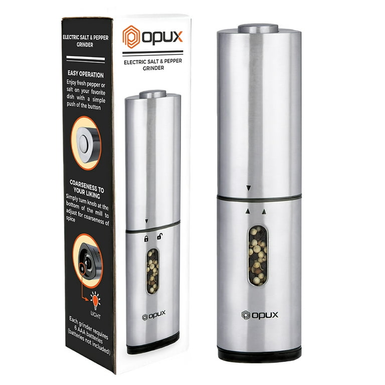 OPUX Battery-Operated Salt and Pepper Grinder with LED Light