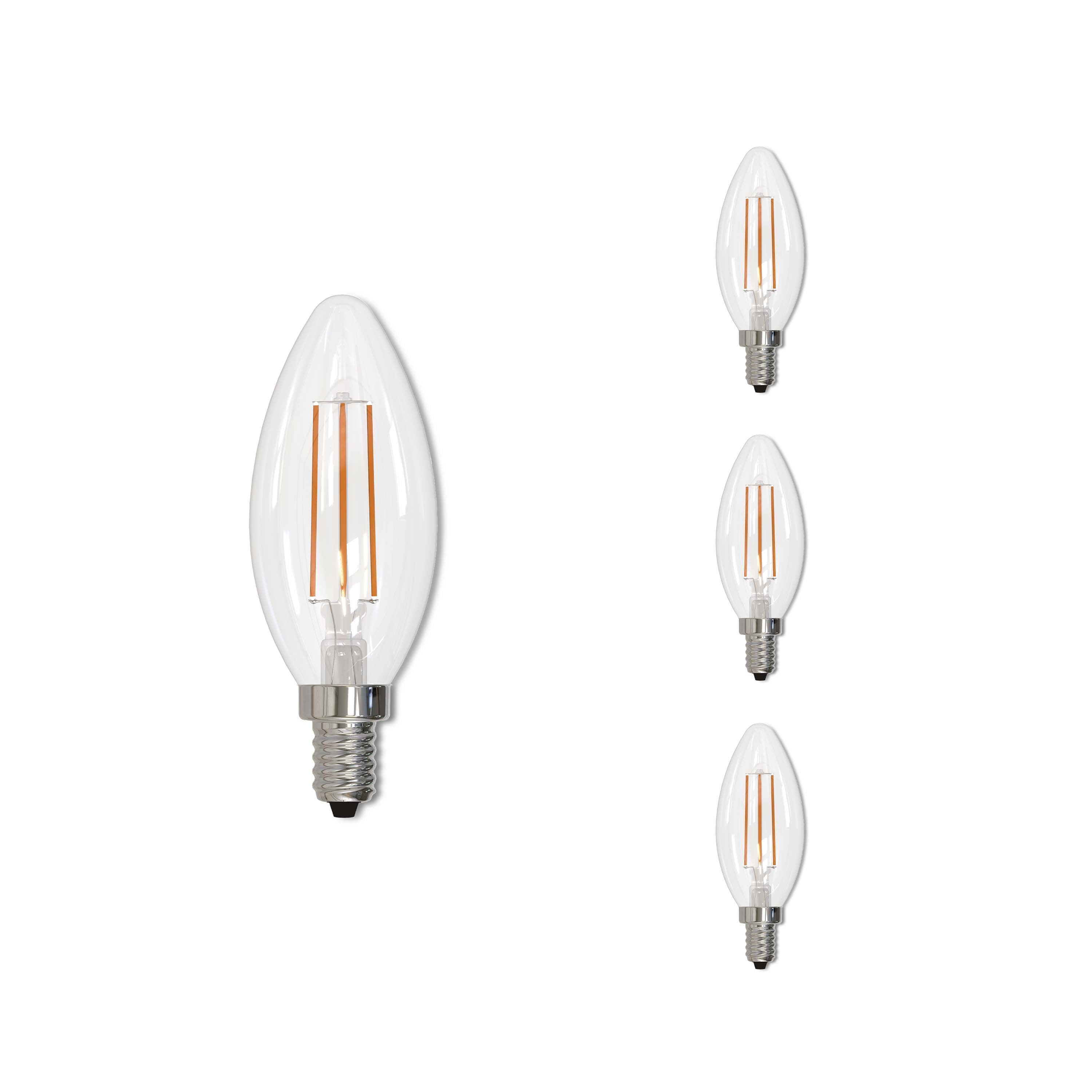 Bulbrite Pack of (4) 5 Watt Dimmable Clear Filament B11 Candelabra (E12) LED Bulb - 500 Lumens, 2700K, and 80 CRI
