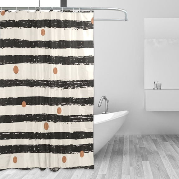 Yayeee Shower Curtain with Hooks 72"x72" Waterproof Fabric Bathroom Hanging Decor, Black Stripes