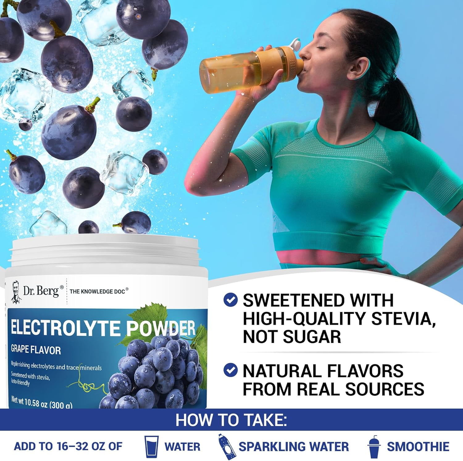 Dr. Berg Electrolyte Powder - Grape Flavor Hydration Powder, 50 Servings