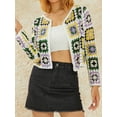 thumbnail image 2 of Caitzr Women Knit Cardigan, Square Print Long Sleeve V-Neck Button Knitwear, 2 of 9