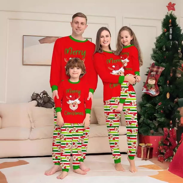 Nuevo traje de vacaciones de Navidad, gorro de Papá Noel, cabeza de ciervo, estampado, pantalones largos, madre e hijo, traje de calle frito de alta gama para padres e hijos