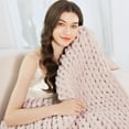 thumbnail image 2 of Admitrack Chunky Knit Blanket Throw Chenille Pink 51"x63", 2 of 18
