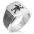 thumbnail image 1 of Stainless Steel Iconic Pirate Crossbones Skull Needle Stripe Pattern Biker Style Polished Ring, 1 of 1
