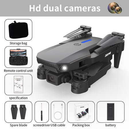 E88 4K Ultra-Clear Professional Aerial Photography Folding Drone Four-axis Aircraft Remote Control Aircraft 1pc Battery,Black,Double Cameras