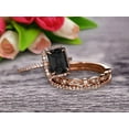 thumbnail image 1 of Milgrain 2.75 Carat 7x5mm Emerald Cut Black Diamond Moissanite Wedding Set Engagement Ring 10k Rose Gold Art Deco Two Matching Band Anniversary Gift Glaring Staggering Ring, 1 of 5