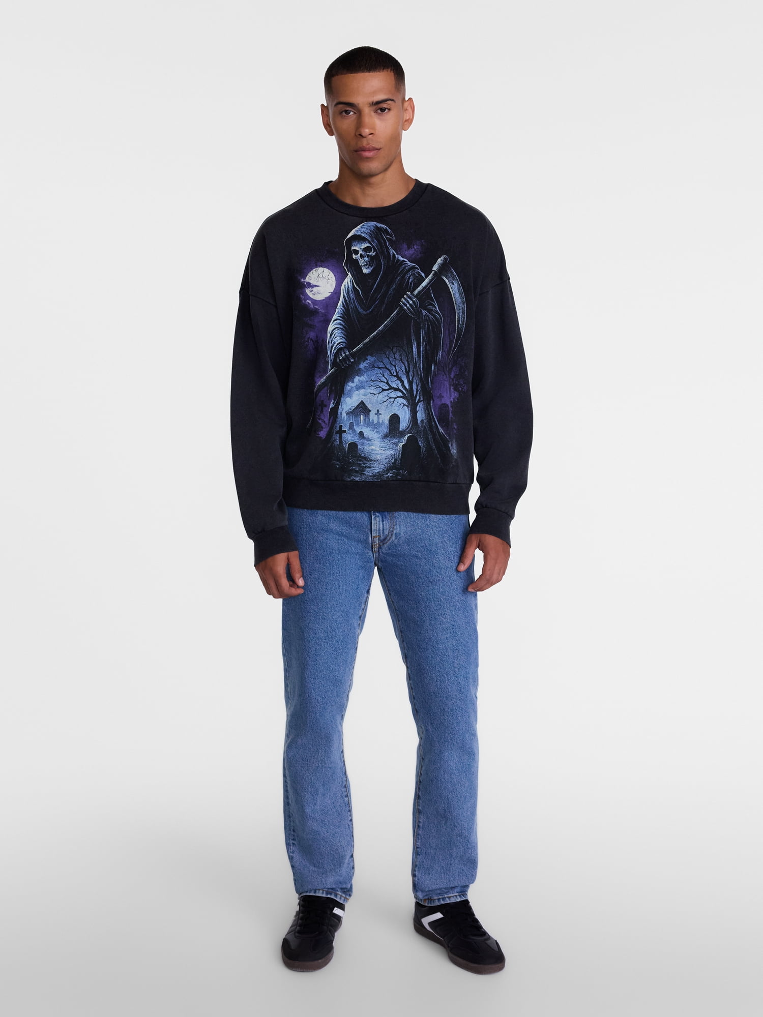 Men's Halloween Grim Reaper Graphic Long Sleeve Sweatshirt from Way to Celebrate, Sizes XS-5XB