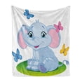 thumbnail image 1 of Cartoon Soft Flannel Fleece Throw Blanket, Baby Sitting on the Meadow in Spring Time with Butterflies, Cozy Plush for Indoor and Outdoor Use, 60" x 80", Baby Blue Pink Green, by Ambesonne, 1 of 6