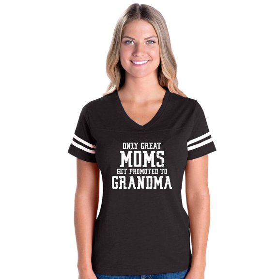 Womens Only Great Moms Get Promoted to Grandma Football V-Neck T-Shirt
