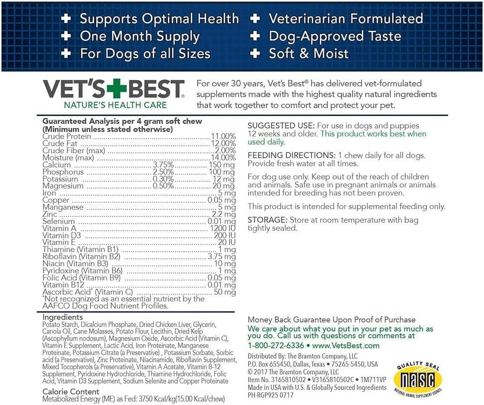 Vet's Best Multi-Vitamin Soft Chews Dog Supplements, 30 Day Supply