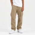 thumbnail image 7 of Besolor Teen Boys Cargo Pants Drawstring Elastic Waist Straight Leg Casual Loose Workout Hiking Kids Trousers with Multi-pocket(10-11 Years,Khaki), 7 of 7