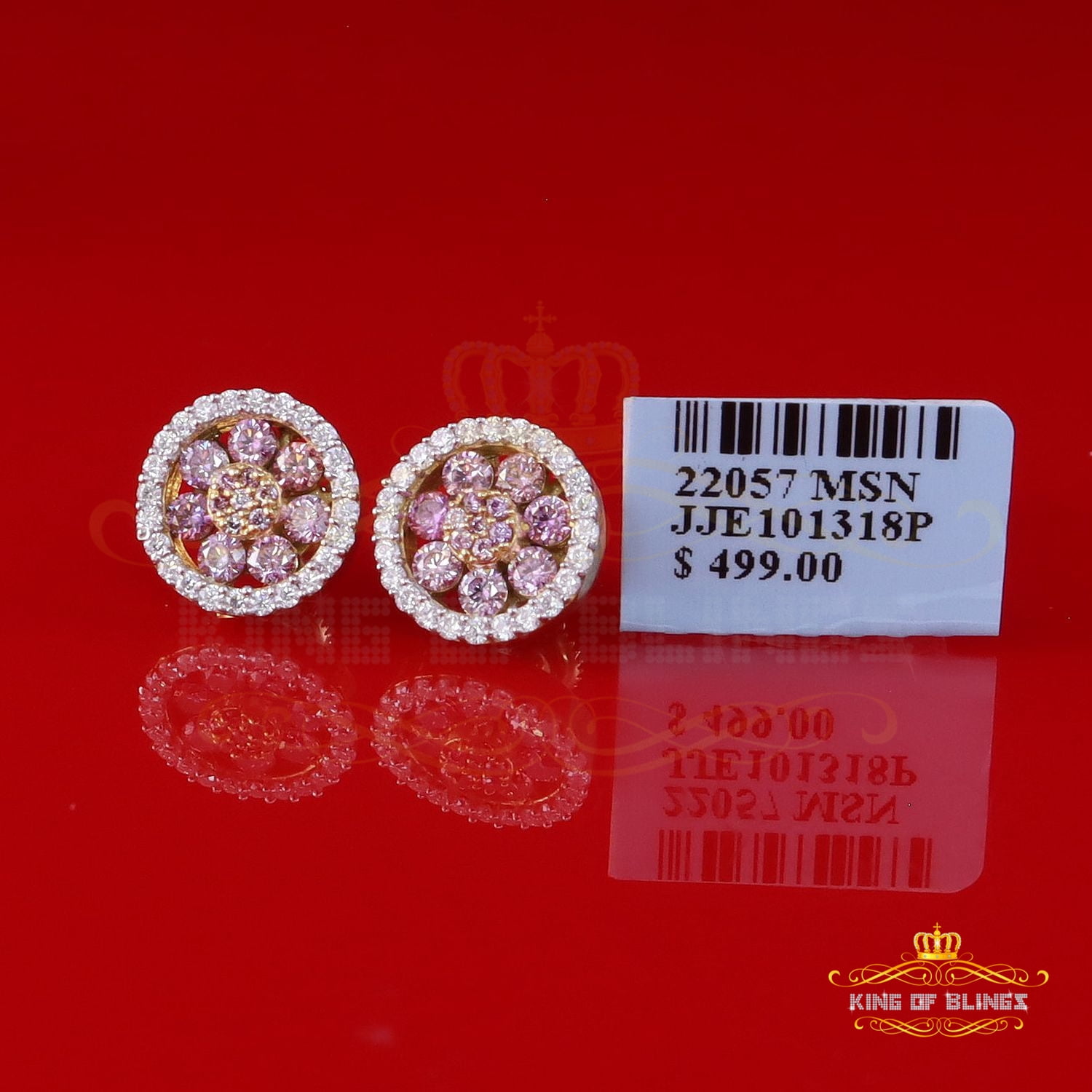King of Bling's 925 Silver Yellow 1.50ct VVS D Pink Moissanite Round Men's/Women's Stud Earrings
